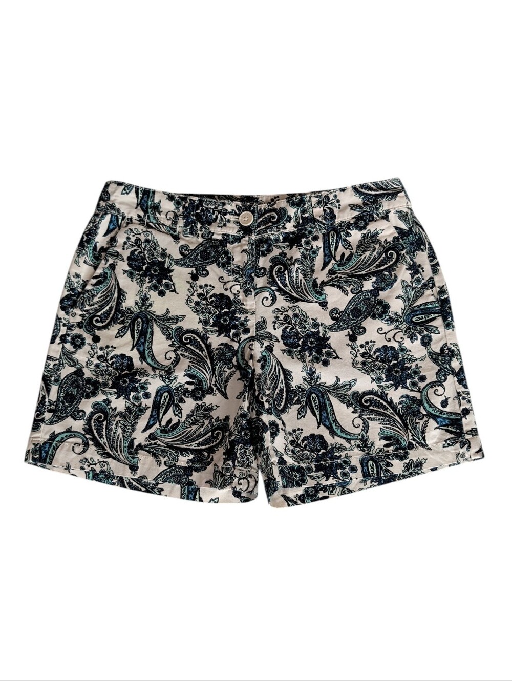 Ann Taylor Loft Original Fit Paisley Chino Shorts 2 Cream Off White Blue Pockets